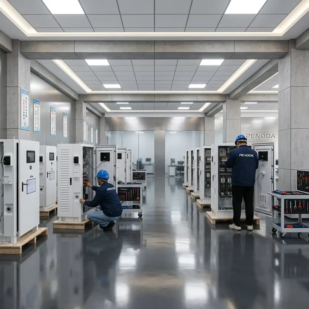 Engineers performing DC EV Charger Assembly at Penoda facility